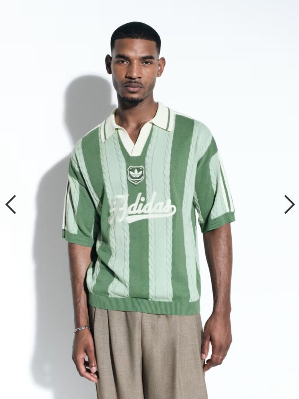 adidas Originals x ASOS men's knit polo shirt in green stripes, size medium
